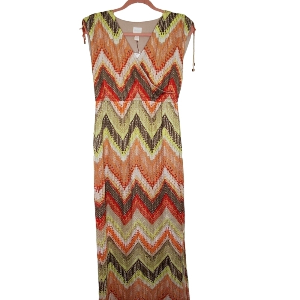 Chico's Textured Chevron Tessa Maxi Dress Size M Sleeveless Stretch Resort NEW